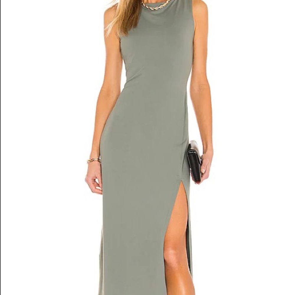 Susana Mocanco Crew Slit Sleeveless Dress in Slate